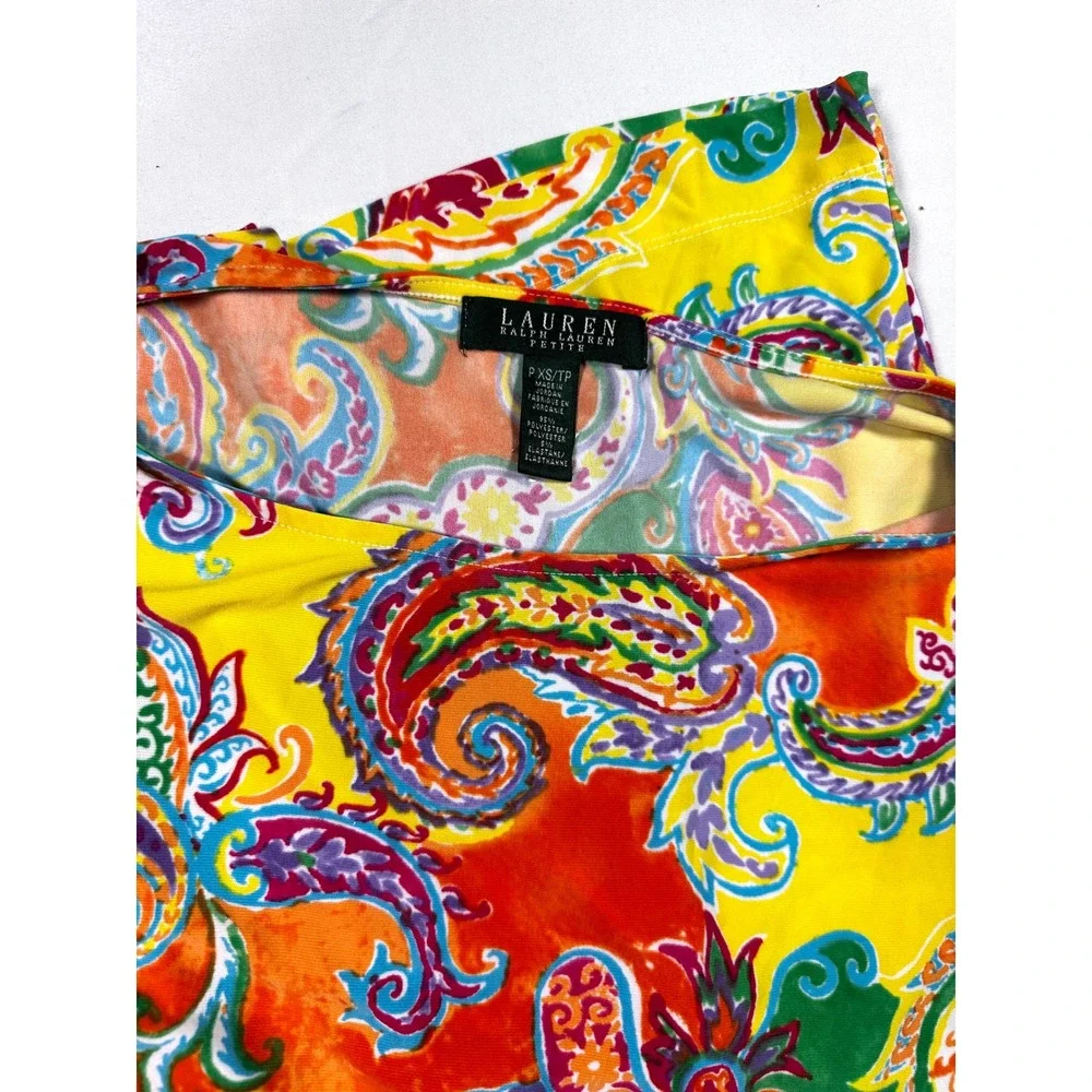 Lauren Ralph Lauren Petite Paisley Print Belted Shift Dress Yellow Multi PXS - Picture 5 of 6